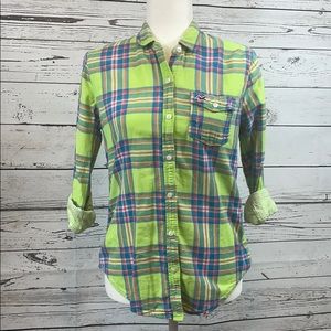 Hollister long sleeve cotton button up, plaid, XS